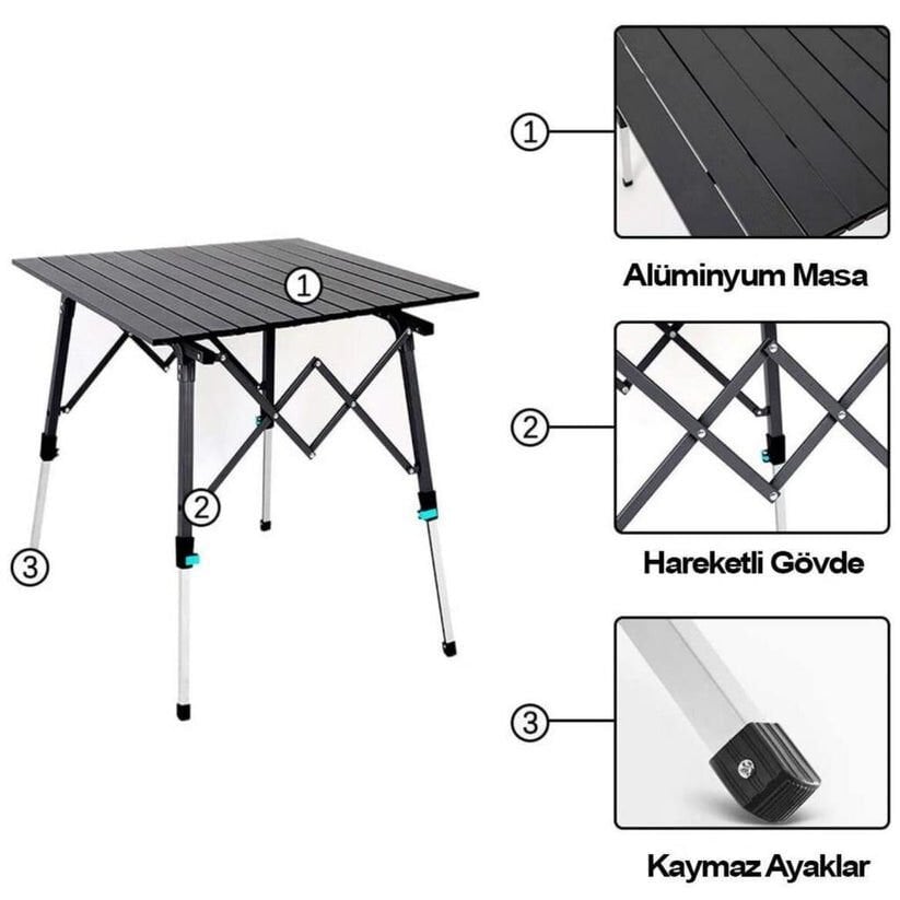 Madfox  Katlanabilir Alüminyum Kamp Masası - Akordion - Madfox Skylite - Siyah - 546249