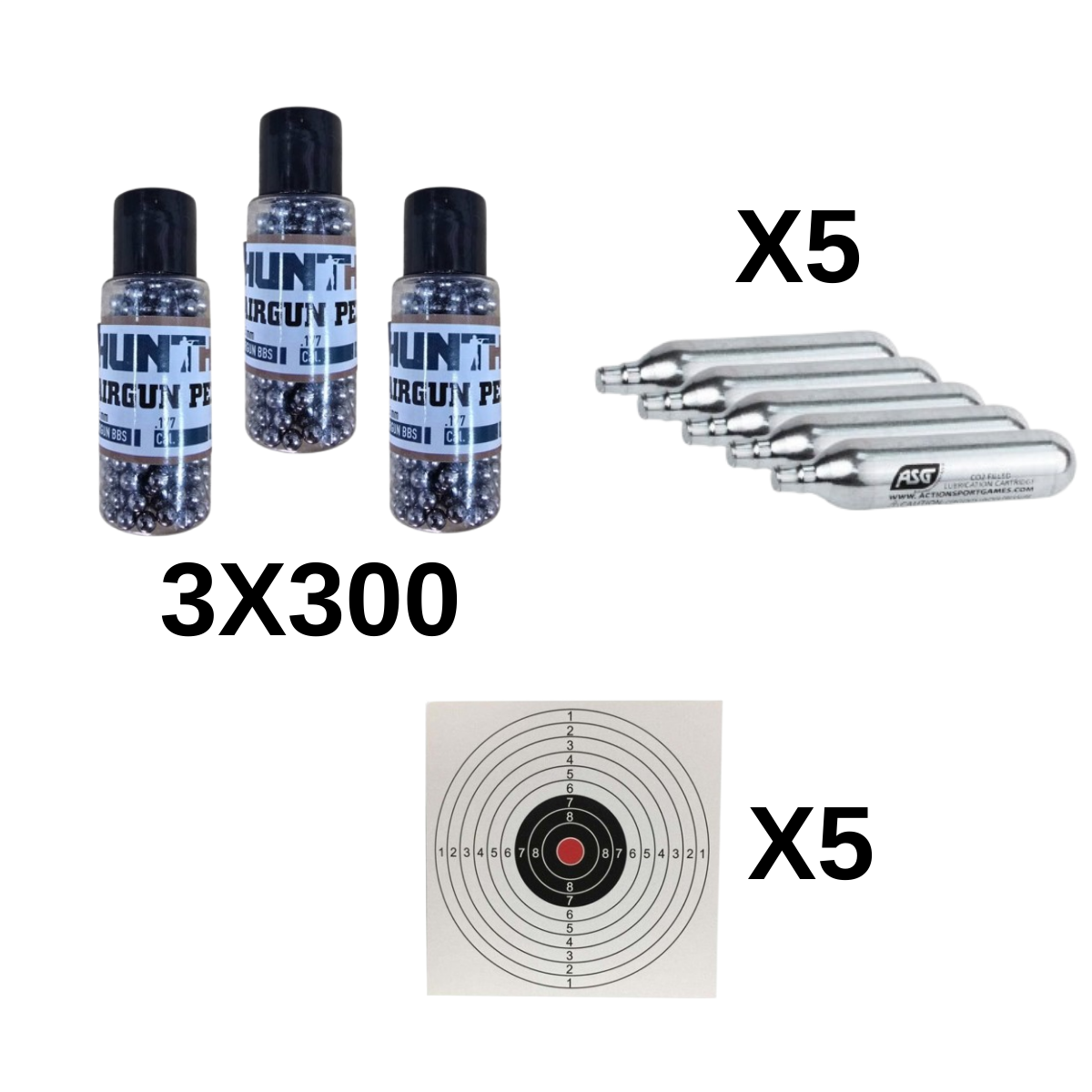 300X3 4.5mm Çelik Bilye + 5 Adet Co2 Tüp + 5 Adet Hedef Kağıdı